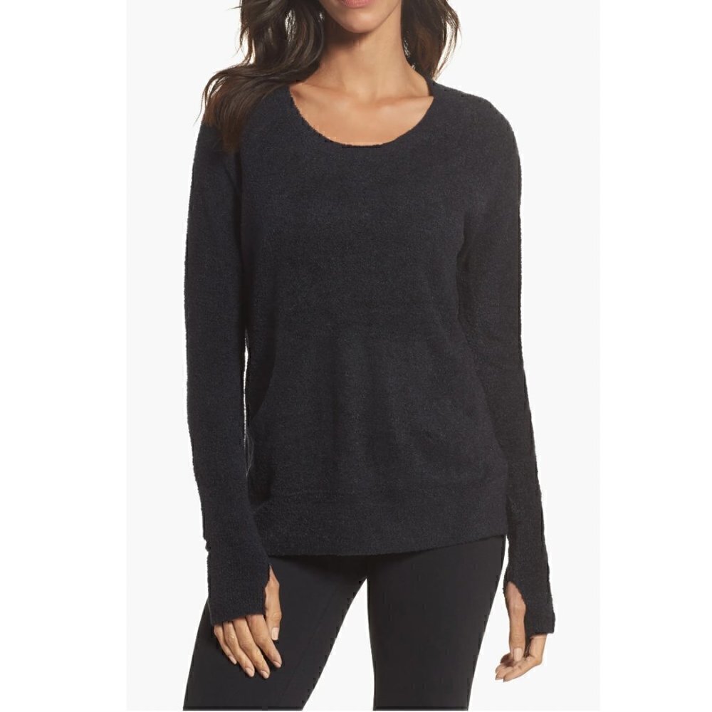 Barefoot Dreams CozyChic Lite Raglan Pullover Sweater M Style 914 Gray Pocket